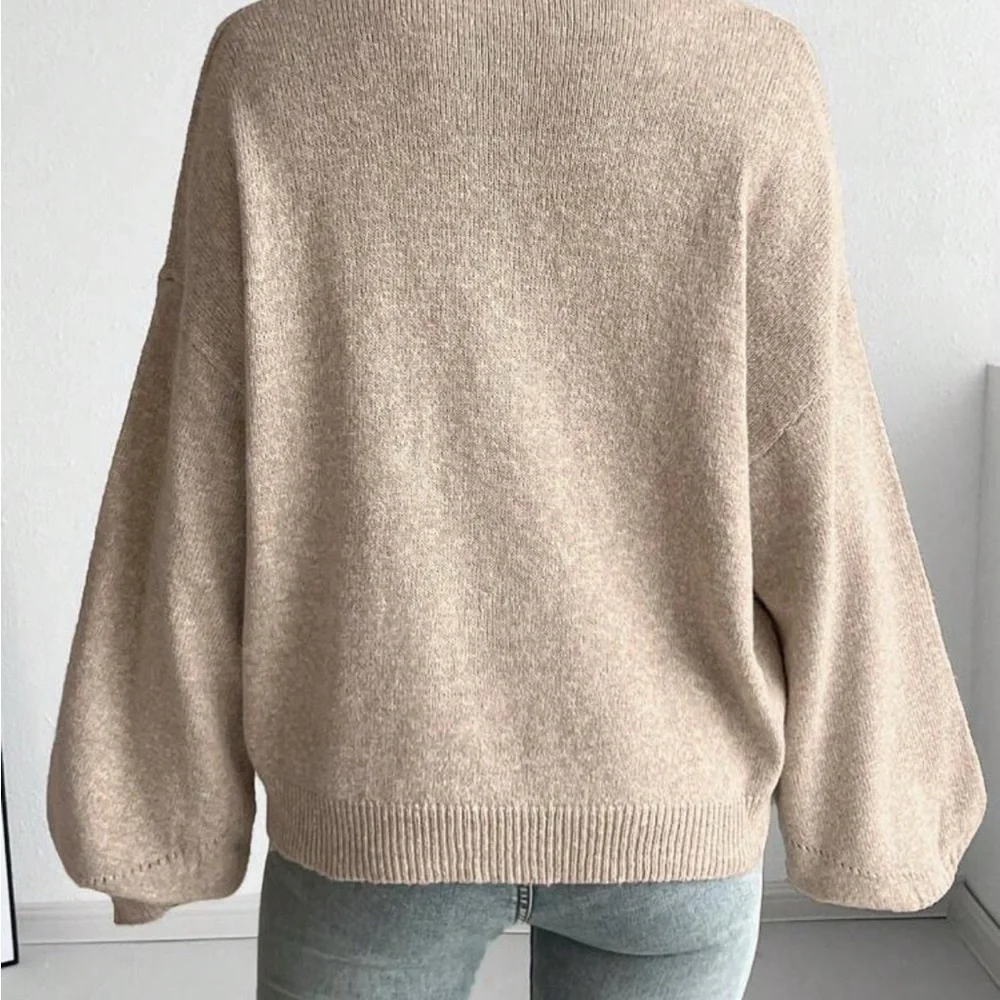 French style loose fit long sleeve knit sweater in color apricot | M - Picture 2 of 7